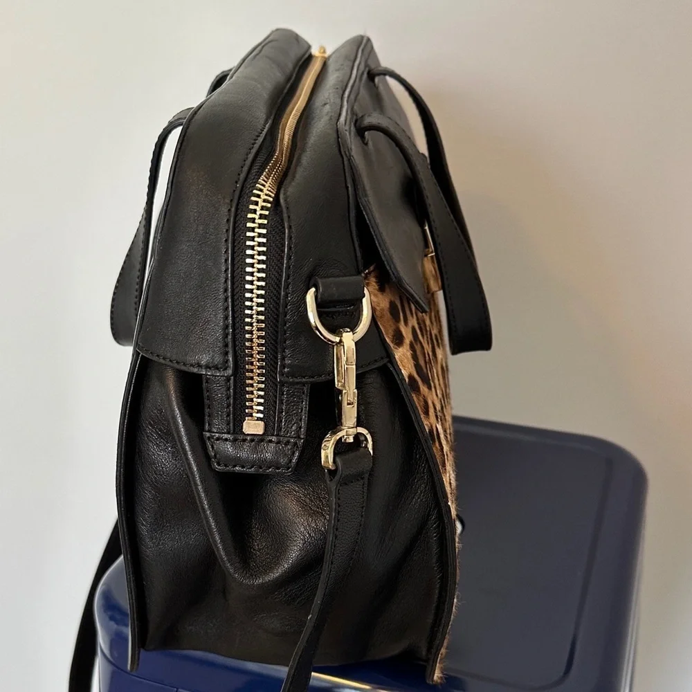 Leopard Print Black Leather Large Handbag/Workbag